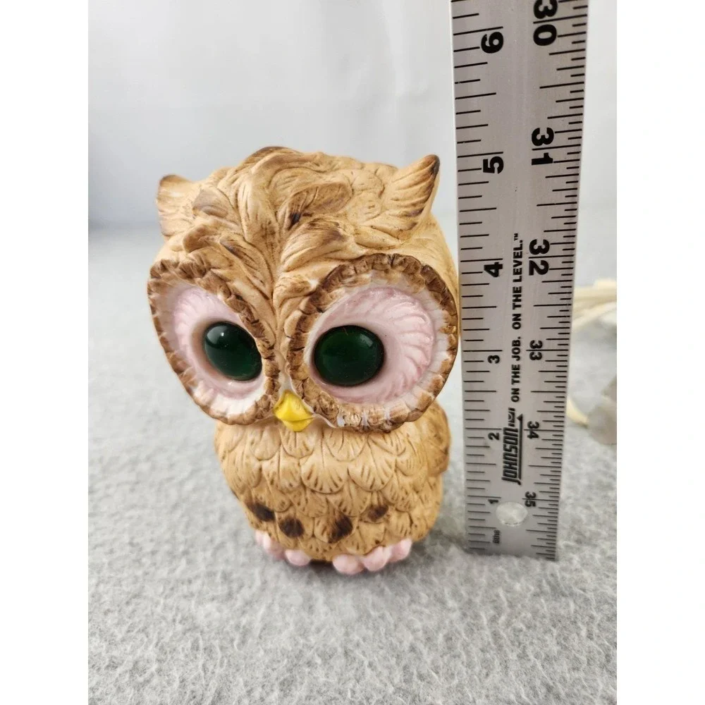 Vintage Ceramic Owl Table Lamp Night Light Retro Lighted Eyes Mid Century Pink